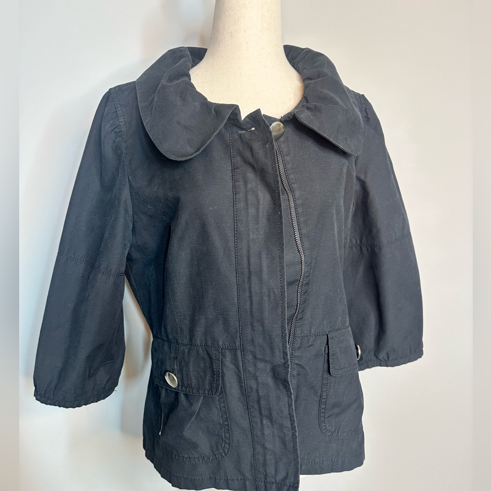 Sz M Ann Taylor black zip front jacket blazer with pockets lined